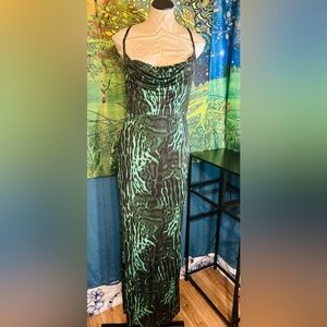 PrettyLittleThing Green Animal-Print Slip Maxi Dress